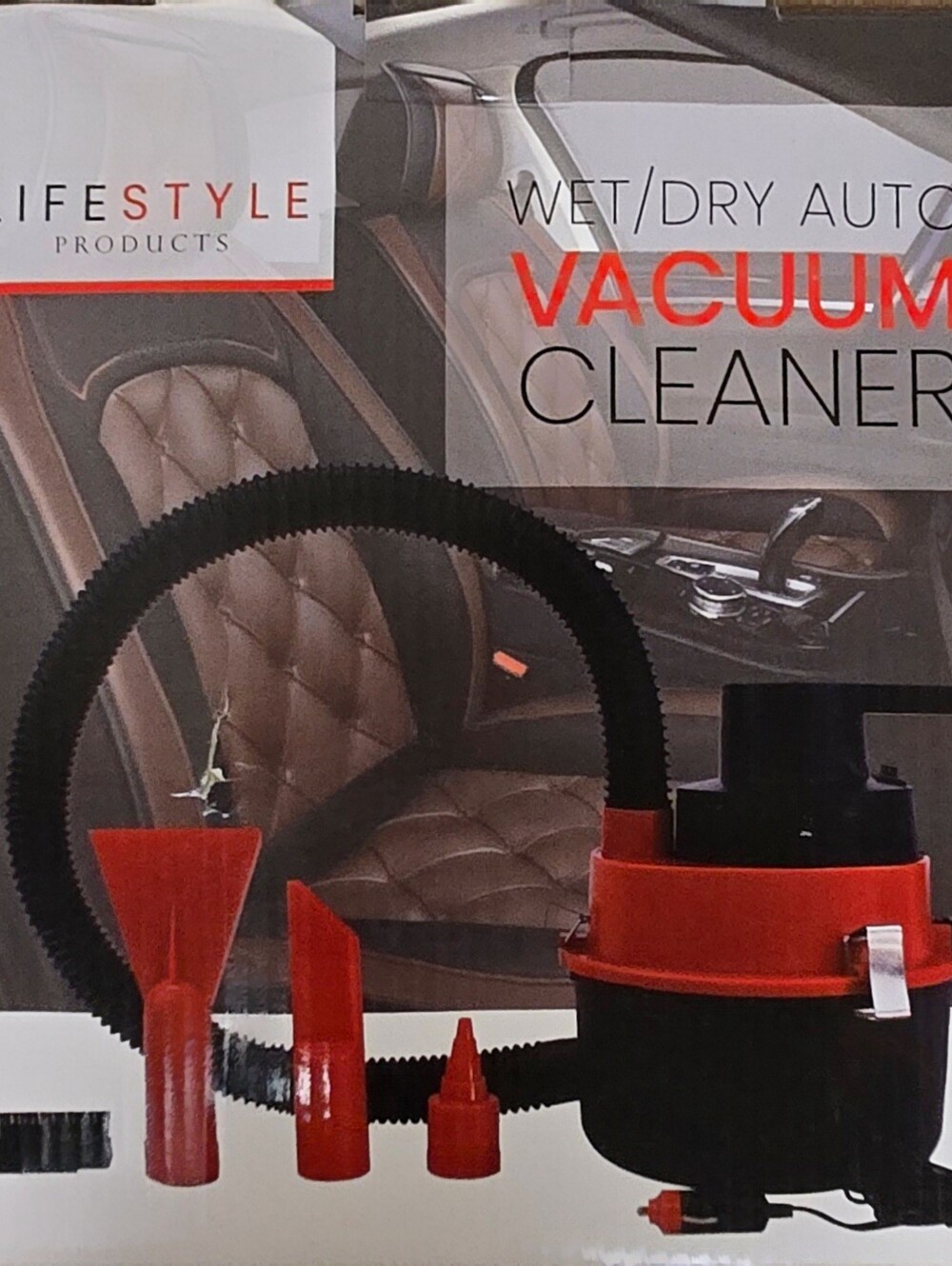 Wet/Dry Auto Vacuum Cleaner - Red & Black